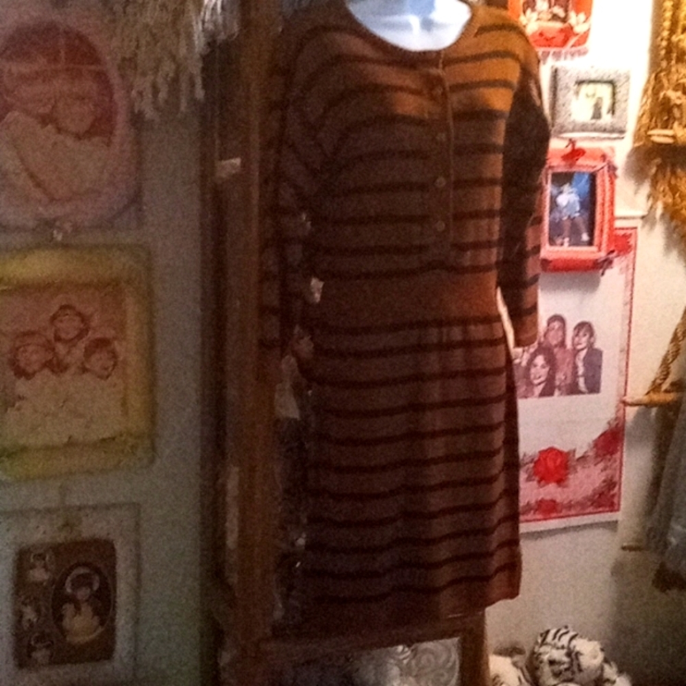 Vintage 90s,SOFT,Root Beer-Brown with Black Stripes,Button Down,Sweater Dress🤎